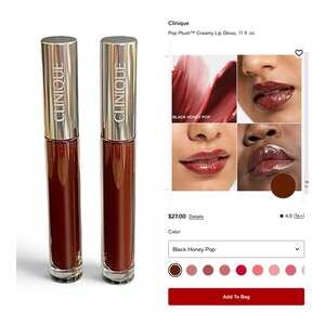 2X Clinique Pop Plush Creamy Lip Gloss in Black Honey Pop (Set of 2)